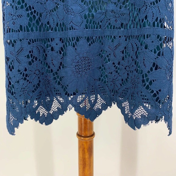 Ann Taylor Loft Womens Off-Shoulder Lace Dress XS Blue Scalloped Hem Romantic - Picture 4 of 7
